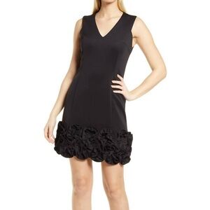 NWOT Donna Ricco Woman’s Black Scuba V Neck Dress with Cupcake Hem. Size 4.